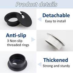 35mm(1.38 inch) Desk Cable Wire Grommet, 4Pcs Black Desk Grommet Cord Cable, Desk Table Grommet Cable Tidies for Home and Office Table Surface Port Hole Covers