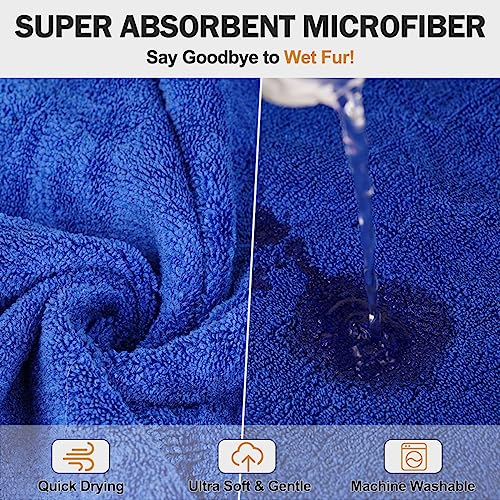 HezzLuv Super Absorbent Pet Bathrobe, Microfiber Dog Drying Coat Dog Robe Towel, For Small Medium & Large Dogs, Drying Dogs, Portable Dog Shower For Dogs And Cats (Blue M)