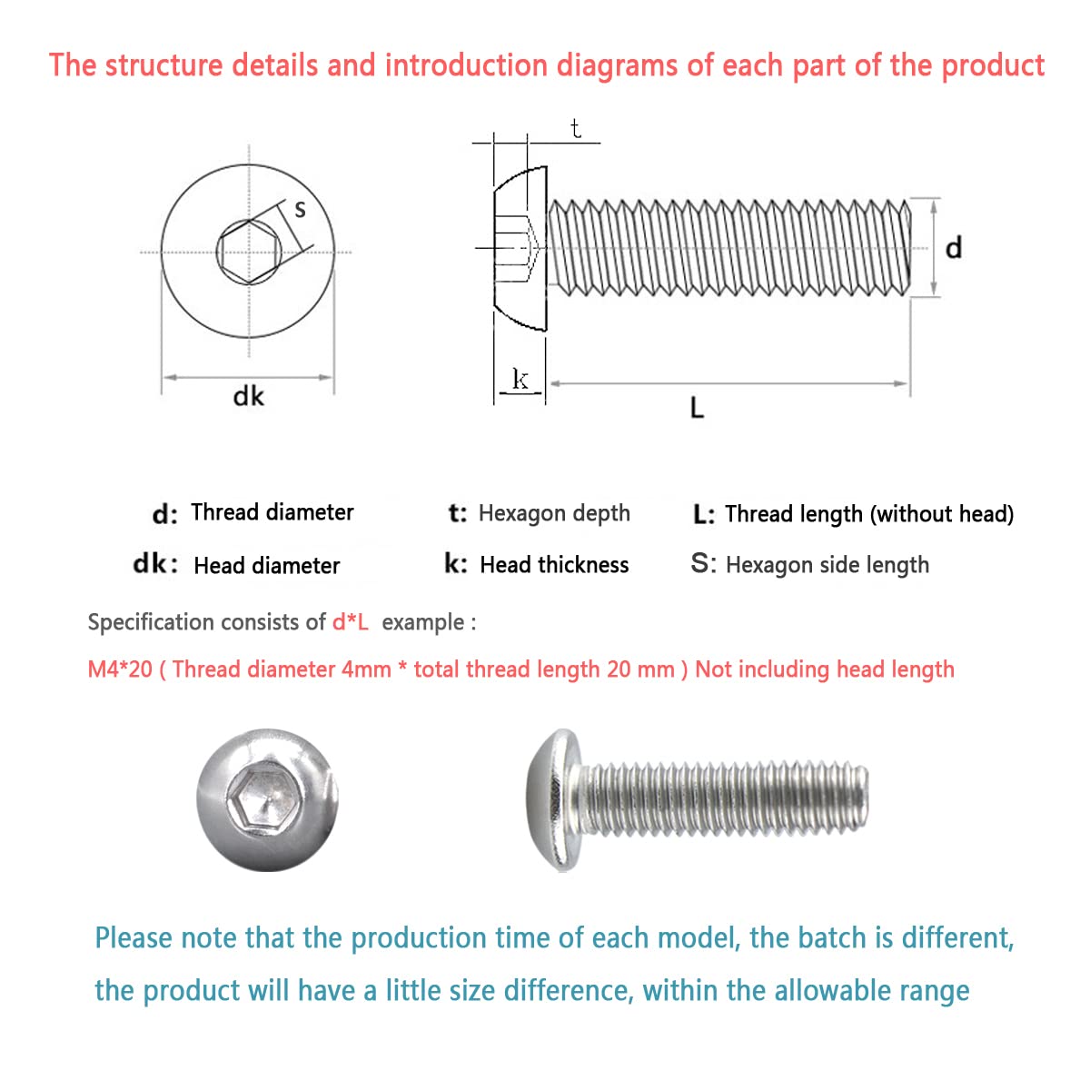 Bolts And Nuts Set, Hex Head M4 Stainless Steel Machine Screws And Round Head Hexagon Socket Bolts Assortment(8/10/14/16/18/20/25/30/35mm) (M4, Silver)