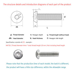 Bolts And Nuts Set, Hex Head M4 Stainless Steel Machine Screws And Round Head Hexagon Socket Bolts Assortment(8/10/14/16/18/20/25/30/35mm) (M4, Silver)