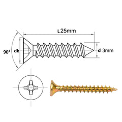 BAAB FASTENER 3.5X40mm Double Countersunk Wood Screws - Yellow Passivated Chipboard Screw Pozi Drive Head Screws 200Pcs