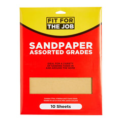 Fit For The Job 10 Large A4 Size Sheets Sandpaper Assorted Grades for Sanding Wood,Furniture,Metal,Plaster For Home Improvement, Decorating & More - 3x Fine, 4x Medium, 3x Coarse 11x9 inch (230x280mm)