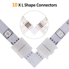 REDTRON LED Light Connector Kit, 10mm RGB LED Connector Includes 10x L Shape Connectors,2M LED Strip Light Extension Cable,4X Strip to Strip Jumpers,5X 4 Pin Male Connectors