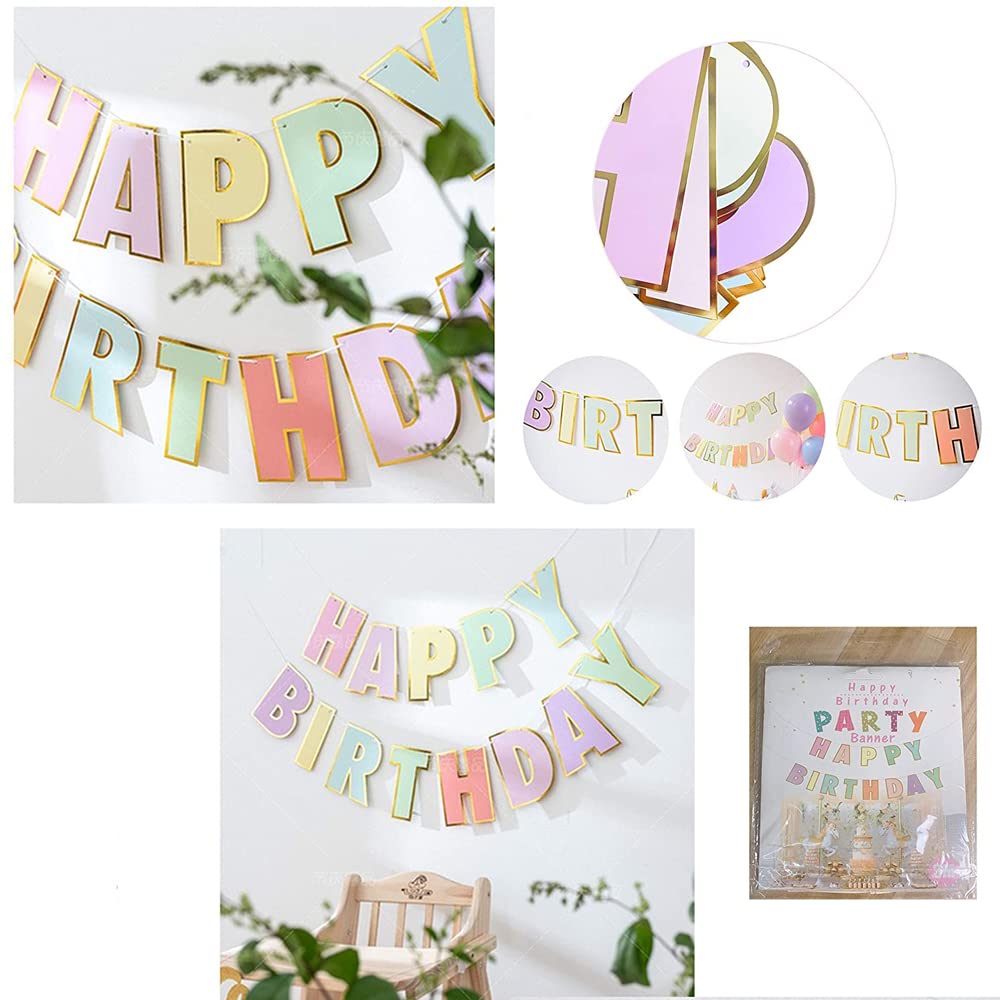 Colorful Macaron Happy Birthday Banner for Home or Garden Birthday Party Bunting, Candy Pastel Birthday Party Decoration Supplies