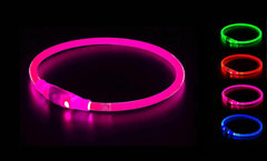 GUESSWHERE LED tube Dog Collar USB rechargeable Water Resistant one size adjustable, glow in the dark, three glow setting, for safety, wear together with regular collar to celebrate holidays (Pink)