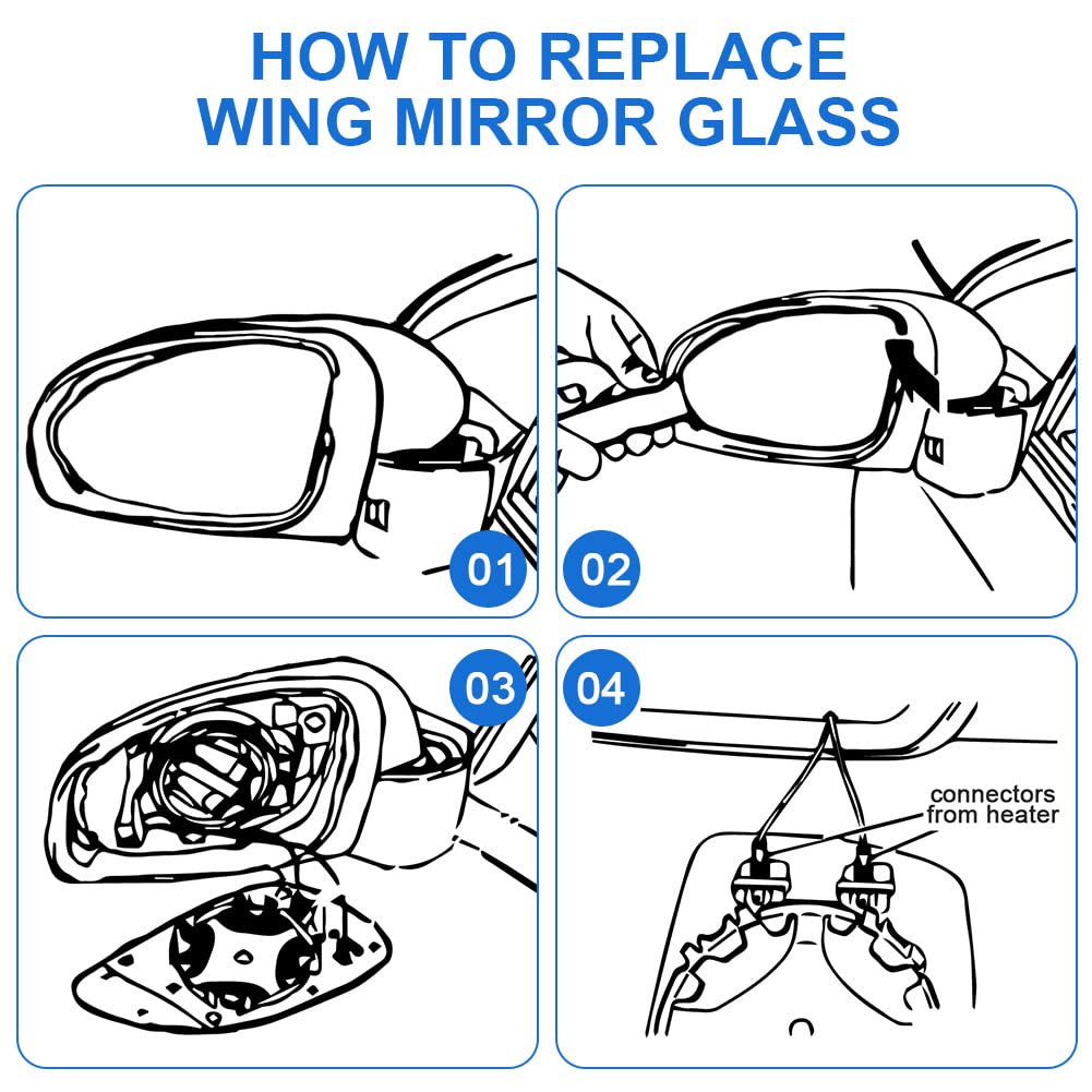 URAQT Fit for VW Golf MK7 2013-2020 Wing Mirror Glass, Right Heated Wing Mirror Glass Replacement, Convex Clear Driver Side Heated Aspherical with Support Plate Door Mirror OEM:V-W (5G0857522)