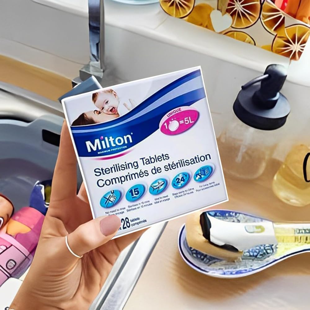 Milton Sterilising Tablets Original 28 Steriliser Tablets for Cleaning Baby Bottles, All Breastfeeding Equipment and Baby Feeding Accessories (1)