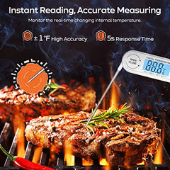 Digital Meat Thermometers for Air Fryers Cooking, Food Thermometer Instant Read BBQ Cooking Thermometer with Foldable Long Probe and Backlight Screen Magnetic Back for Kitchen,Milk(Battery Included)