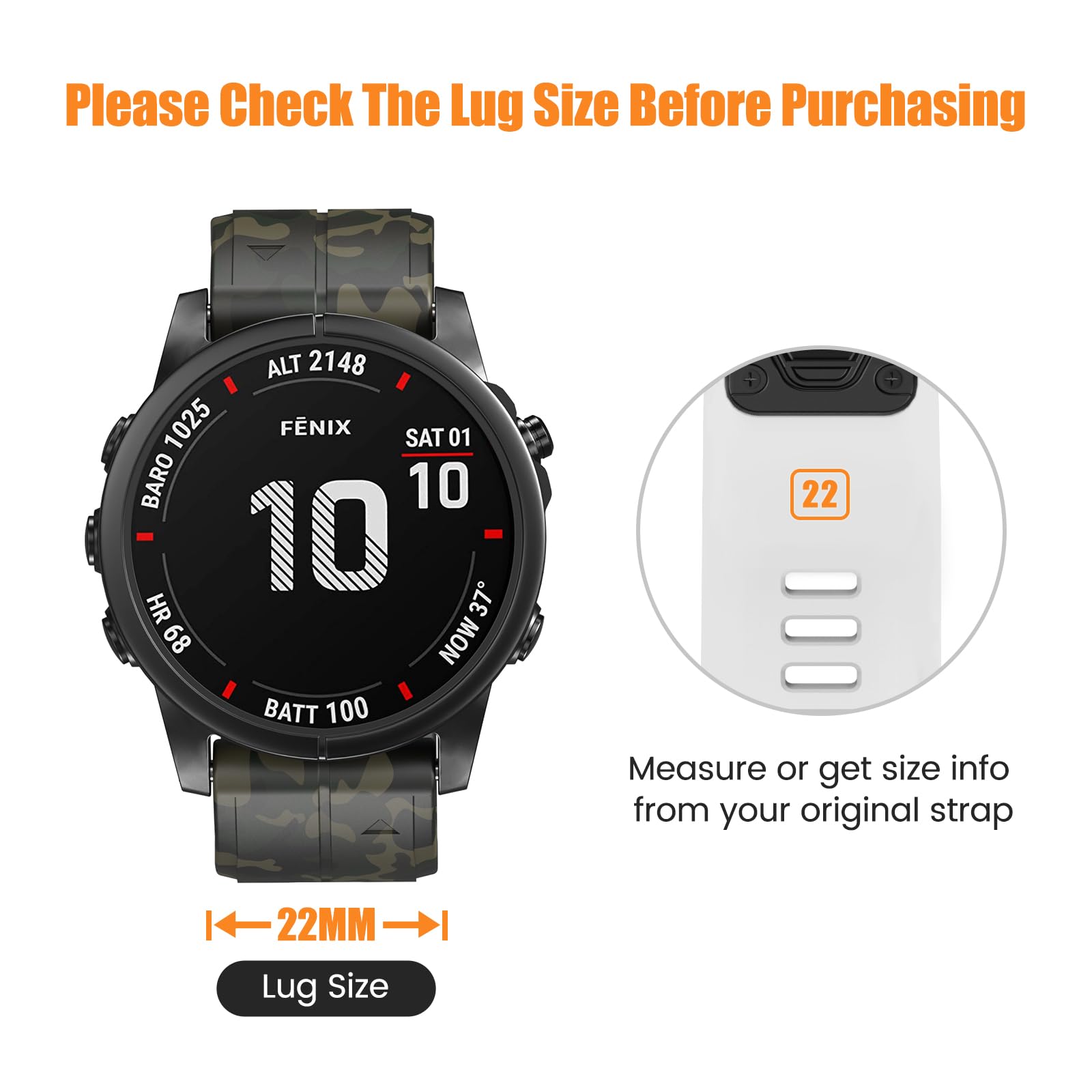 Replacement For Garmin Fenix 6 Pro/6/7/5/5 Plus Strap, 22mm Quick Release Watch Strap for Forerunner 945/965/935/955/745, Approach S60/ S62/Instinct/Instinct 2