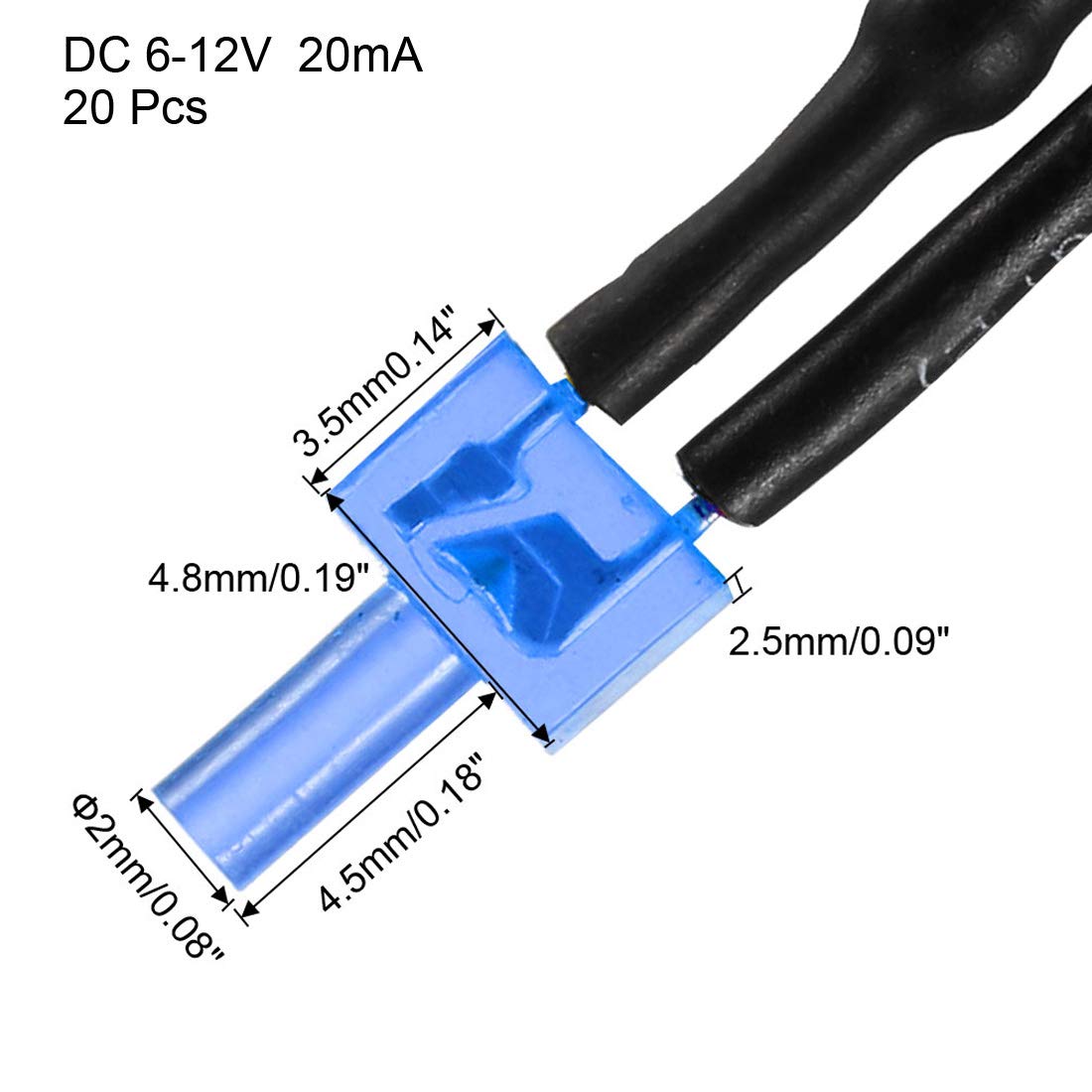 sourcing map 20Pcs 2mm Pre Wired LED, Blue DC6-12V Diffused Lens, Light Emitting Diodes