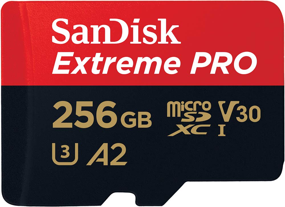 SanDisk 256GB Extreme PRO microSDXC card and SD adapter and RescuePro Deluxe ,up to 200 MB/s, with A2 App Performance, for smartphones, action cameras or drones UHS-I Class 10 U3 V30