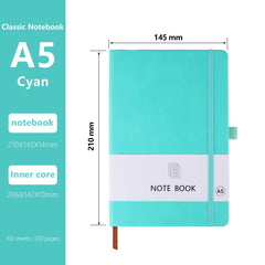 A5 Notebook, Notebook A5 Note Book Note Pad Journal Notebook A5 Notepad PU Leather Notebook for Office School Home Business Writing & Note Taking 200 Pages (100 Sheets)-Cyan