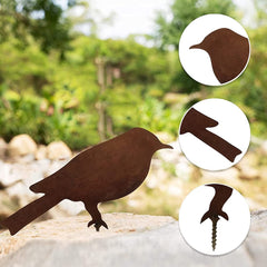 4 Pieces Rusty Birds Decoration,with Screw for Screwing in Wood,Lifelike Patina Metal Birds Garden Ornaments Silhouette Simulation Bird Figurine Home Decor Rustic Outdoor Garden Fence Decor