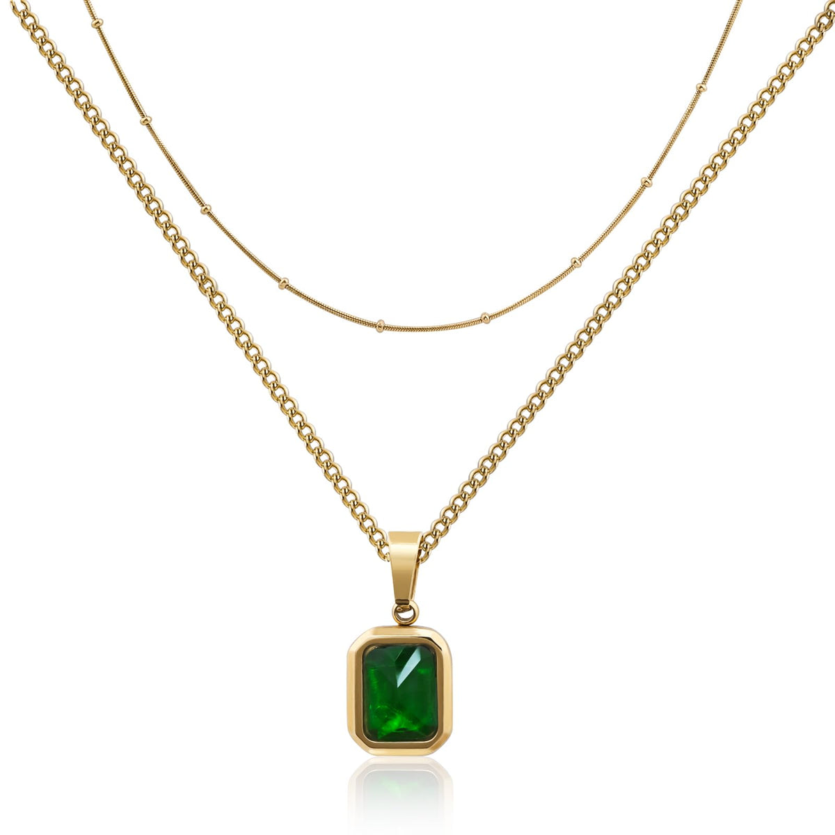 Gold Layered Emerald Necklace Green Gemstone Choker Necklaces for Women Gold Plated Pendant Necklace Handmade Necklaces for Gift