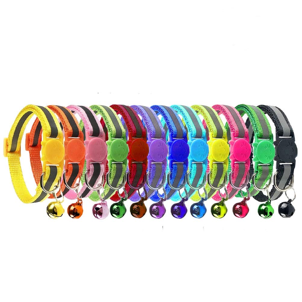 Cluos 12 PACK Reflective Cat Collars Quick Release with Bell Safety Nylon Kitten Collars Adjustable 19-32cm