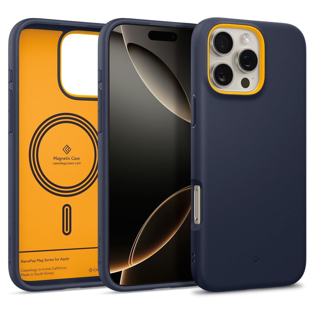 Caseology Nano Pop Mag for iPhone 16 Pro Case [Soft & Dust Free Material] Magnetic Military Grade Drop Protection Side Grip Patterns Case Cover for iPhone 16 Pro - Blueberry Navy