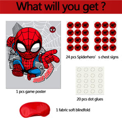 Volsha Pin the Spider on the Spiderman Game, 52×42cm Spiderman Party Game for Kids Girls with 24 PCs Spider Birthday Party Supplies for Wall Home Room Decorations (Spiderman)