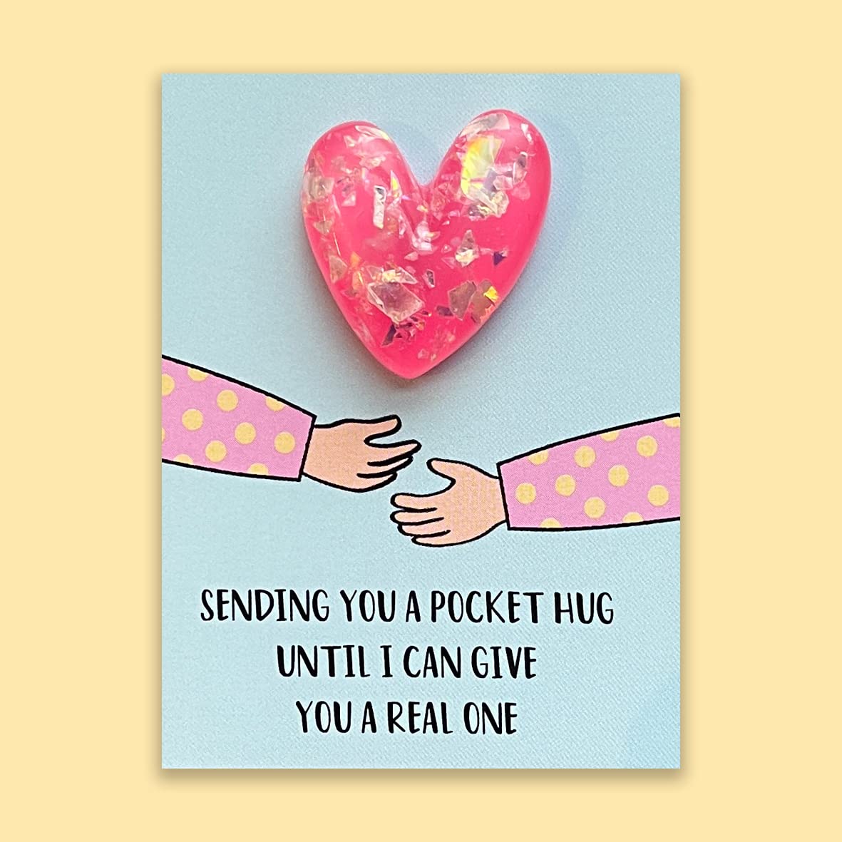 Little Pocket Hug – Handmade Gift Card and Resin Heart – Adorable Pocket Hug Token for Long Distance Friends, Postable Gift, Send a Hug – Special Wallet Card Keepsake - 5.5 x 8.5 cm