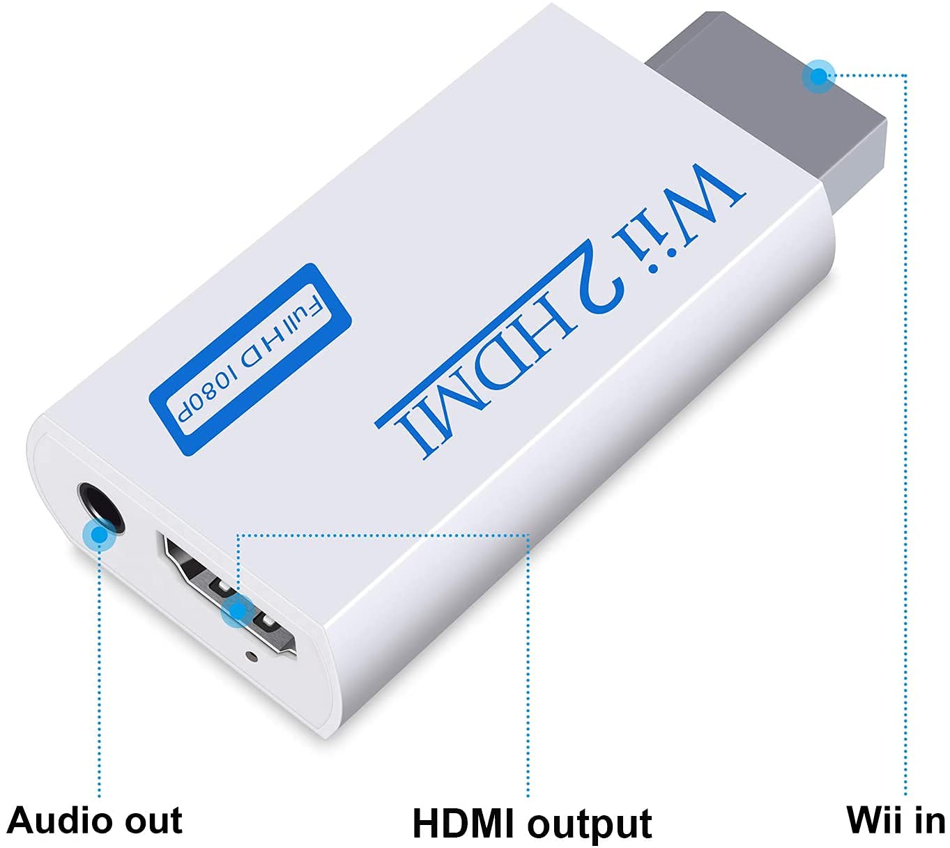 Wii to HDMI Converter, TFR Wii to HDMI Adapter, Wii to HDMI 1080P 720P Connector Output Video & 3.5mm Audio - Supports All Wii Display Modes - White