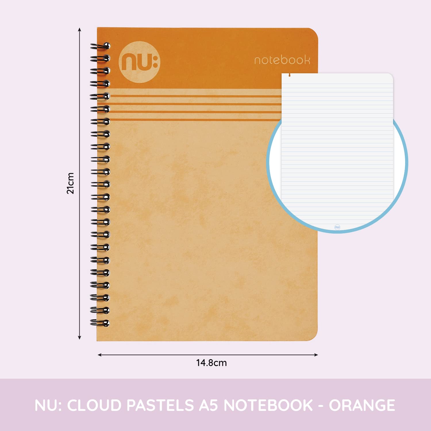 NU: Notebooks - Cloud Pastels Range - A5 Orange Notebook - Wirebound Notebook - 110 Pages