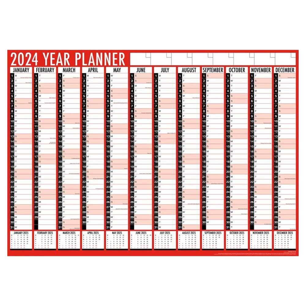 2024 Year Wall Planner Large A1-2024 Wall Calendar Runs January to December Full Year to View Holidays are Marked - Ideal for Home and Office - Folded