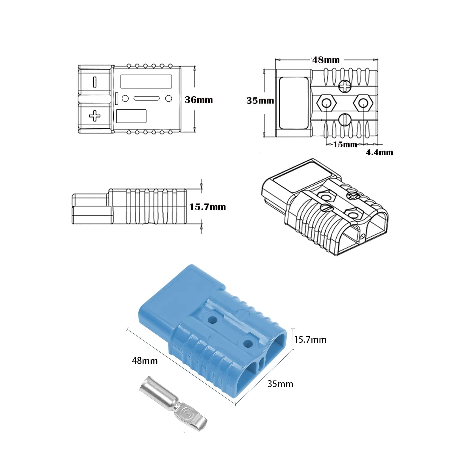 Bohaner 10Pcs Anderson Connector 50A 24V/600V Battery Quick Disconnect Connector Modular Power Connectors Anderson plug Quick Plug Kit (Blue 50A)