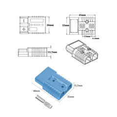 Bohaner 10Pcs Anderson Connector 50A 24V/600V Battery Quick Disconnect Connector Modular Power Connectors Anderson plug Quick Plug Kit (Blue 50A)