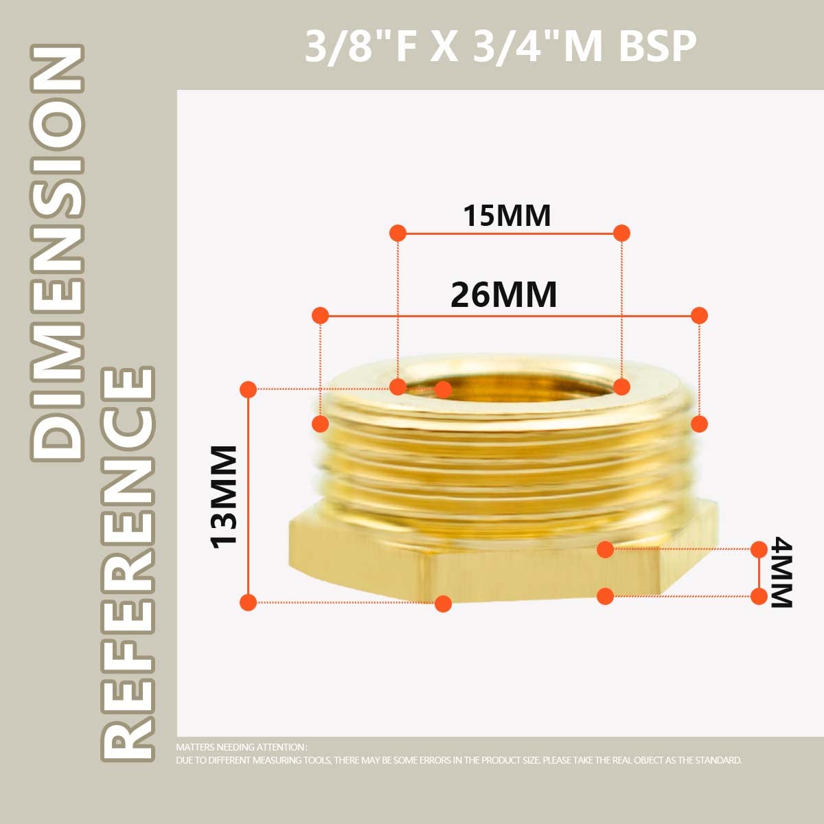 Bwintech 6 Pcs 3/8 inches Female to 3/4 inches Male BSP Thread Brass Hex Bushing Reducing Connector for Pipe Connecting Conversion