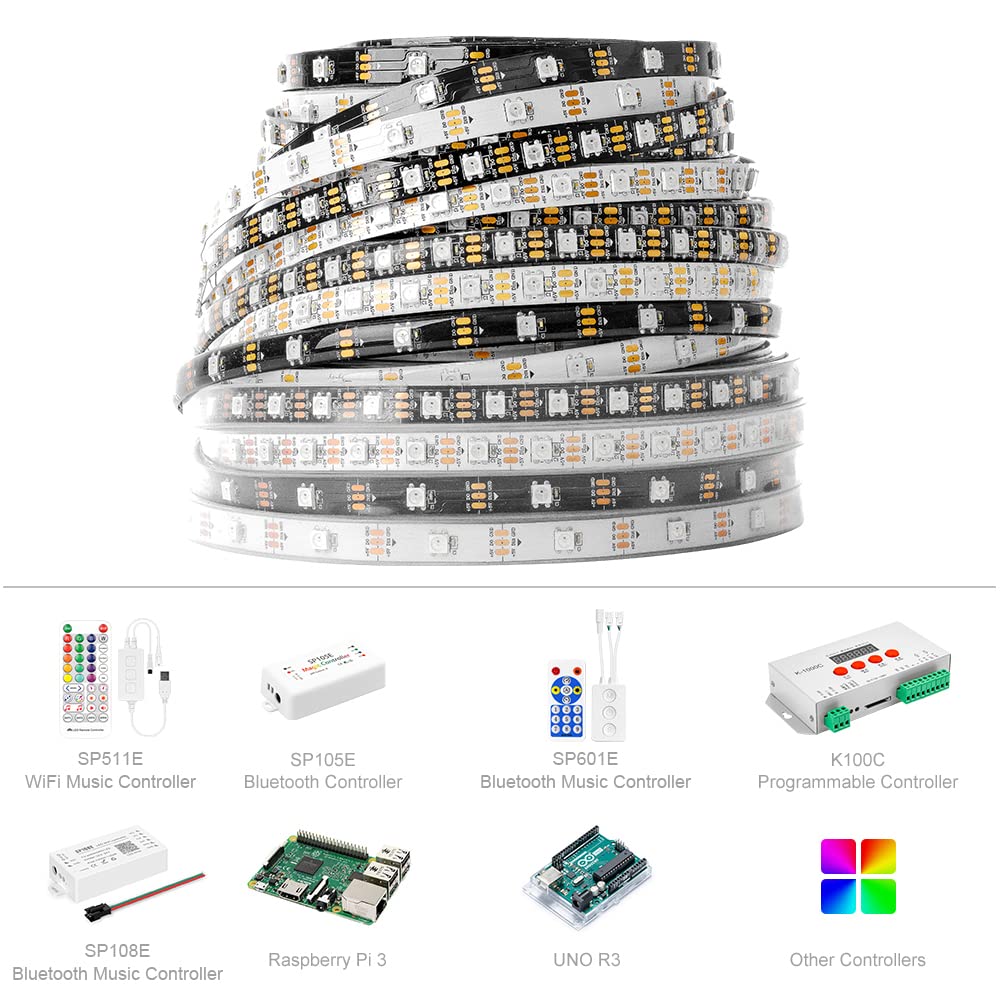 BTF-LIGHTING WS2812B GRB IC 1M 60LEDs/M Individually Addressable 5050SMD LED Strip Black PCB Only DC5V IP30 Non-Waterproof Full Color Flexible Pixel Strip Dream Color for DIY Decoration(Only Strip)