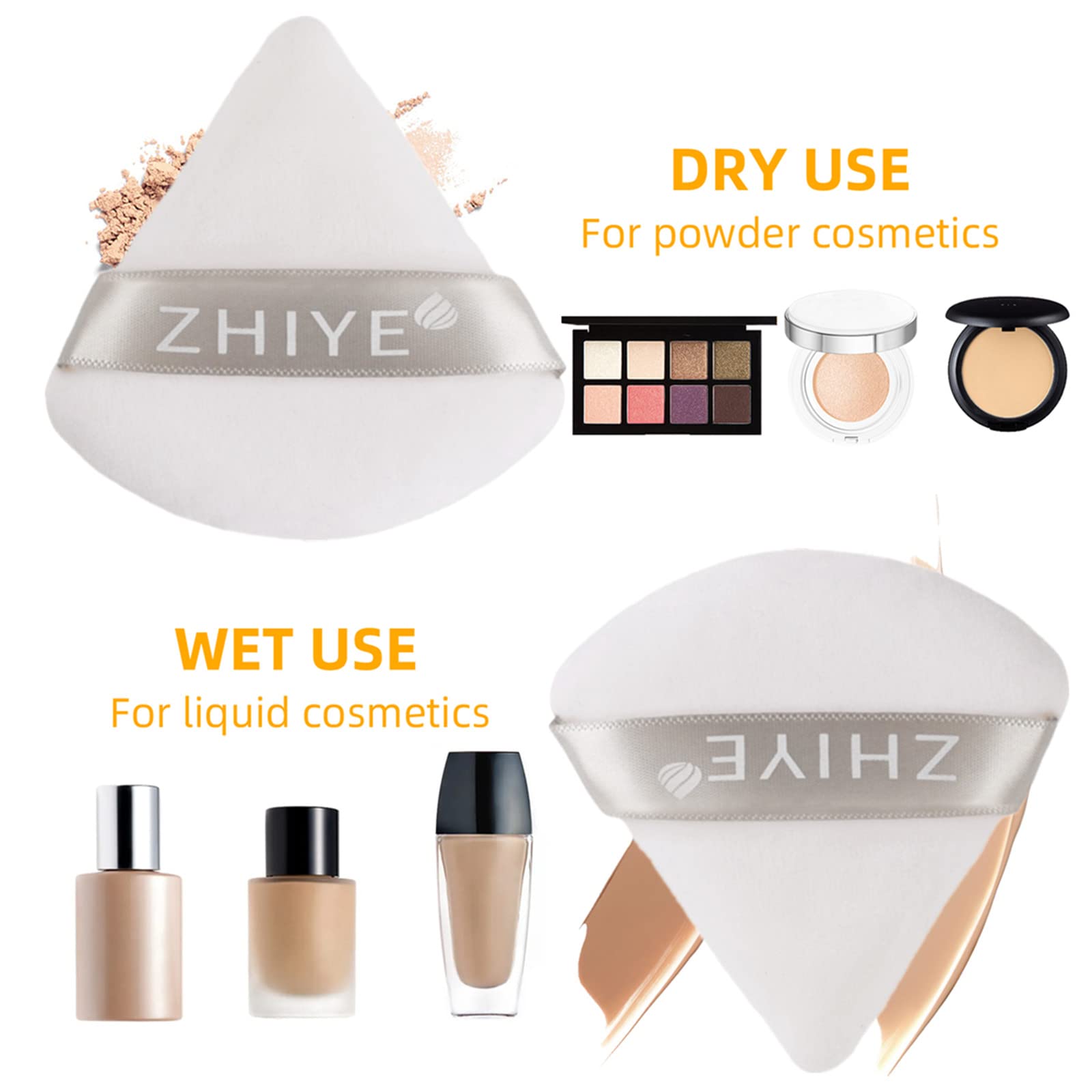 ZHIYE 6pcs Triangle Powder Puffs, Reusable Face Makeup Puff, Multifunctional Facial Makeup Tool Wet, Dry Dual-Use Makeup Sponge for BB CC Cream Liquid Foundation(White)