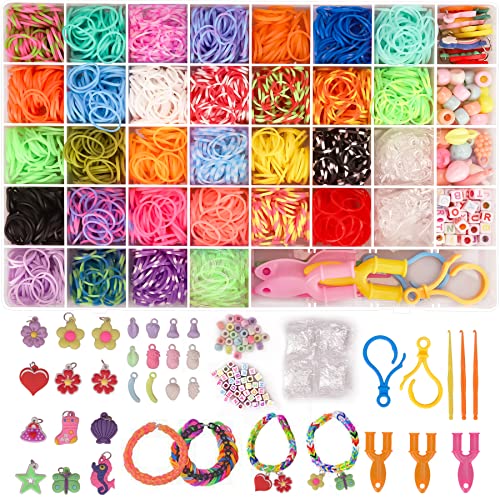 UUEMB 2500and Loom Bands Kit, 30 Colors Loom Bands for DIY Refill Bracelet Making Craft Kits, Loom Twist Bands with More Accessories in 40 Grids Case for Party, X-mas Birthday Gift for Kids