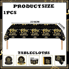 Black Gold Happy 40th Birthday Table Cloth Cover Party for Men,Women,Him,Her,137*274cm 40th Birthday Table Decorations,Rectangular Plastic Tablecloth for 40th Birthday Party Supplies Decorations