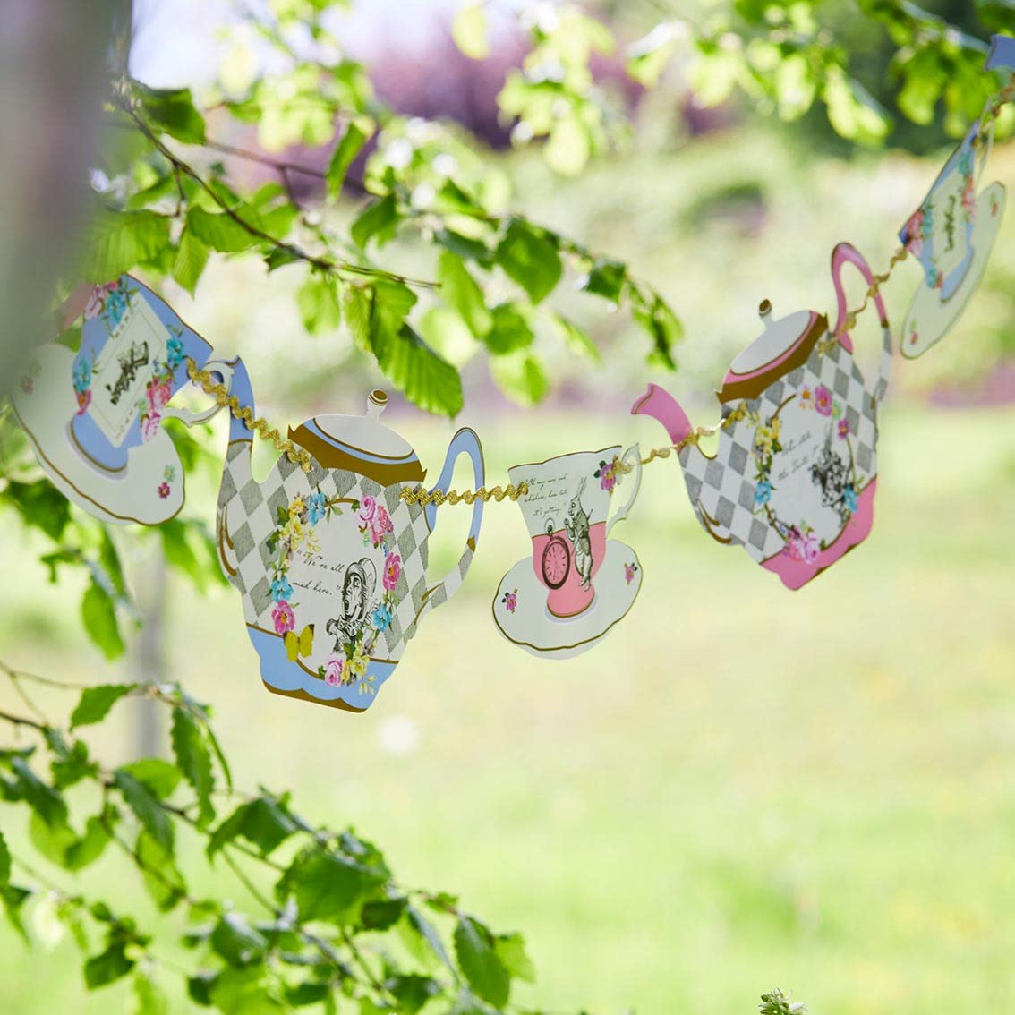 Alice in Wonderland Supplies   Teapot Banner Bunting Decorations   For Mad Hatter Tea, Birthday Party, Baby Shower, Garden   Paper, Length 4m