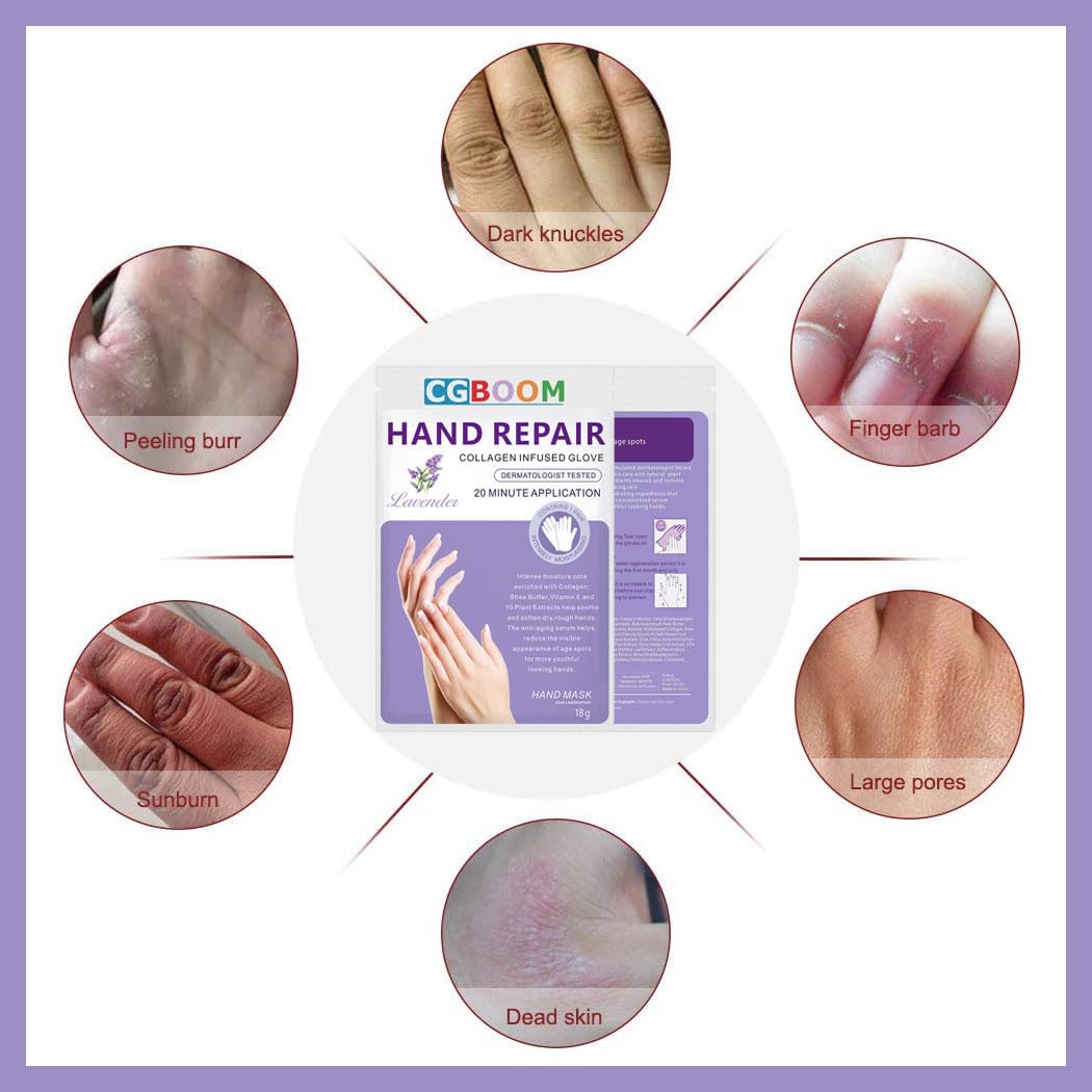 5 Pairs Hands Moisturizing Gloves, Hand Skin Repair Renew Mask Infused Collagen, Vitamins and Natural Plant Extracts for Dry, Aging, Cracked Hands (5 Pairs Hand mask)