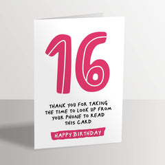 16th Birthday Card - Funny Joke for 16 Year Old - Pink