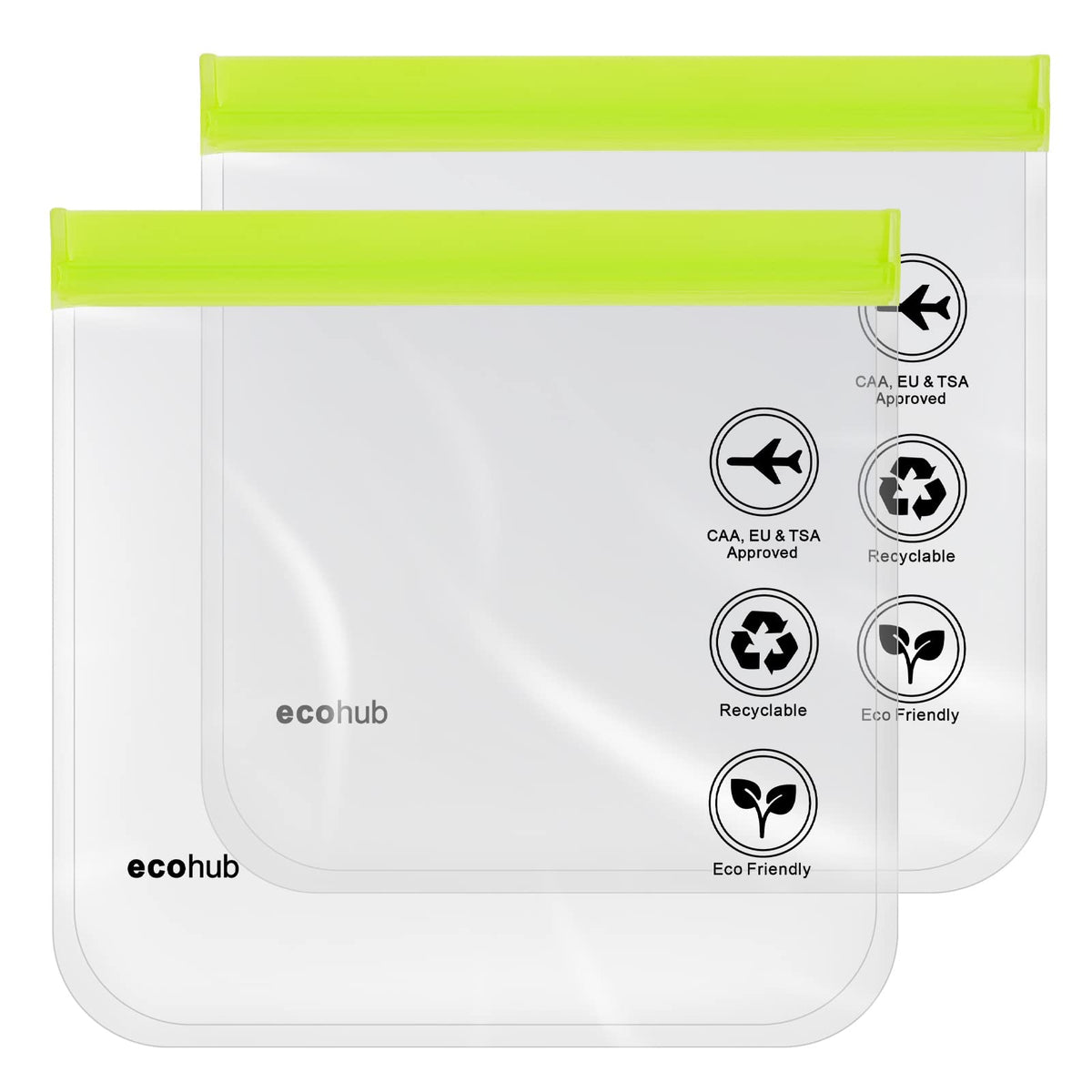 ECOHUB Airport Security Liquids Bags, EVA Airport Liquid Bag 20 x 20cm TSA Approved Clear Travel Toiletry Bag for Women Men, Clear Plastic Zip Lock Bags for Travel, Airline Approved 2 pcs Light Green