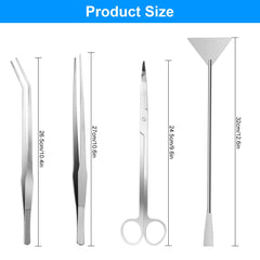 Aquarium Aquascape Tools Kit, 4 in 1 Anti-Rust Aquatic Plant Aquascaping Tool Stainless Steel Black Tweezers Scissors Spatula for Aquarium Tank Clean Fish Tank Aquascape Tools Sets (Silver)