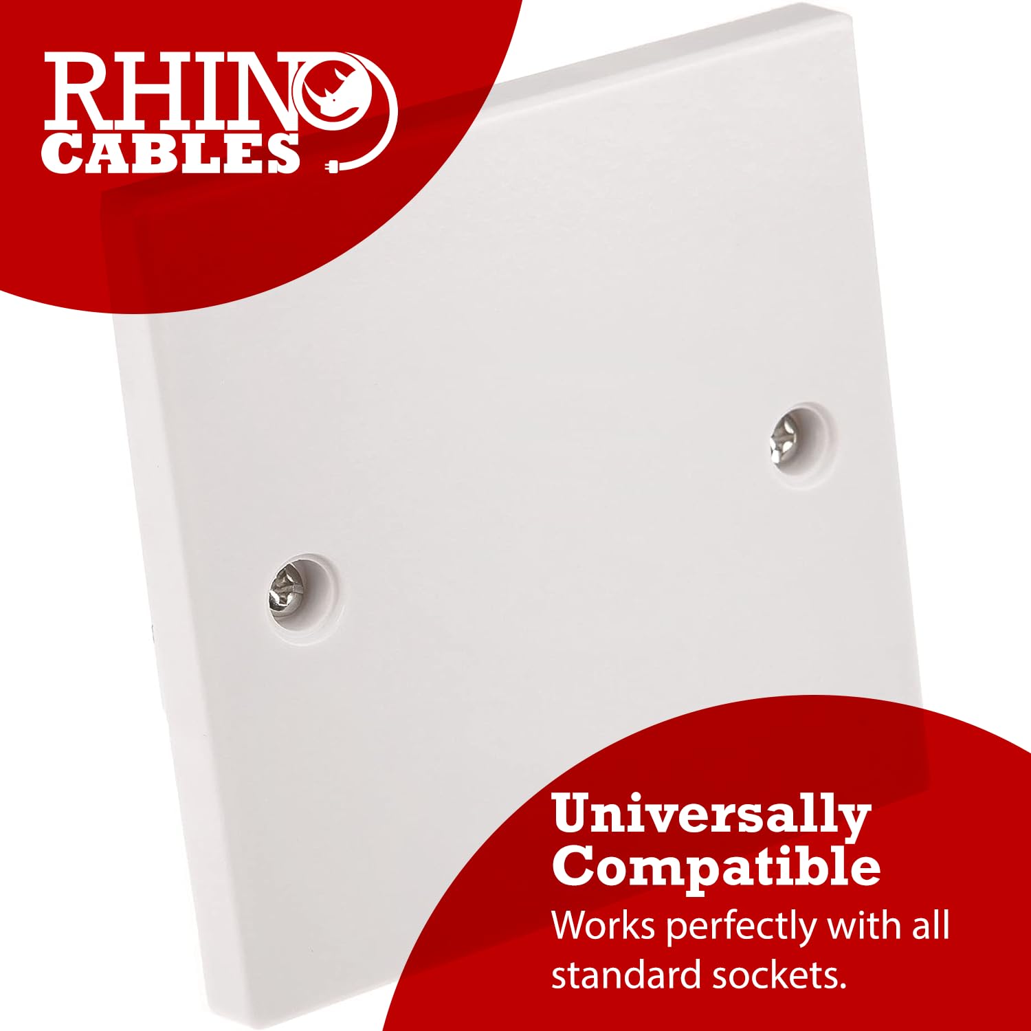 rhinocables Electrical Blanking Plate 2 (Two) Gang - White Gloss Plastic Finish (1, Single)