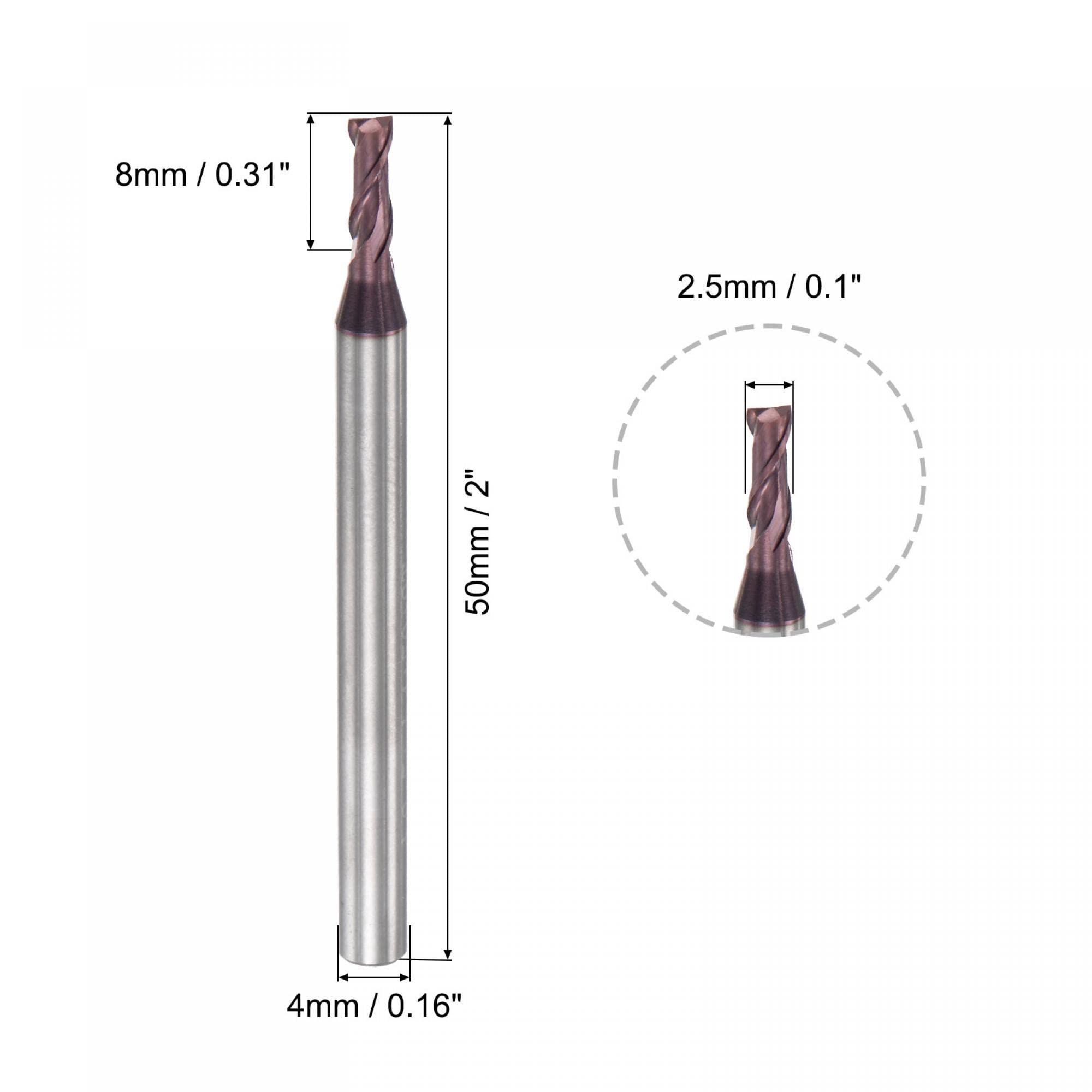 sourcing map Square Nose End Mill, 2.5mm Tip Dia Solid Carbide AlTiN Coated CNC Router Bits 2 Flute Spiral Milling Cutter HRC55 with 4mm Shank 50mm (2-inch) Length