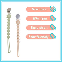 Mam Dummy Clip,2 Pcs BPA Free Dummy Clips Special Food Grade Silicon Pacifier Clips Fits All Pacifiers Newborn Essentials Soft Flexible Soother Chains Clips for Boys and Girls(Pink Green)