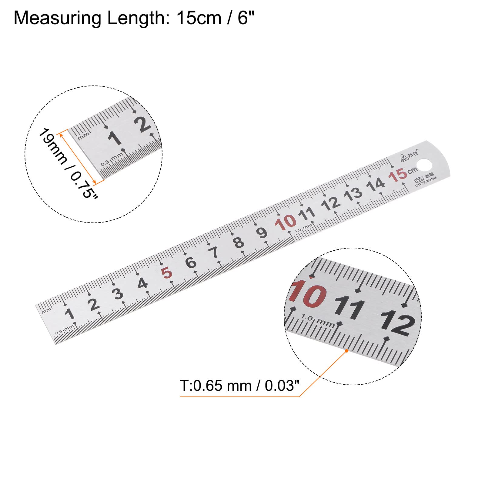 sourcing map 2pcs Stainless Steel Ruler 6-inch/15cm Metal Rulers 0.75 inches Wide, Inch and Metric Graduation Straight Edge Measuring Tool