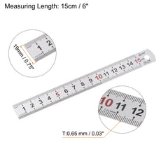 sourcing map 2pcs Stainless Steel Ruler 6-inch/15cm Metal Rulers 0.75 inches Wide, Inch and Metric Graduation Straight Edge Measuring Tool