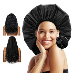 Auban Extra Large Shower Cap, Double-Layer Waterproof Reusable, XL Satin Lining Shower Bonnet for Women Thick, Long Hair, Locs, Braids(Adjustable)