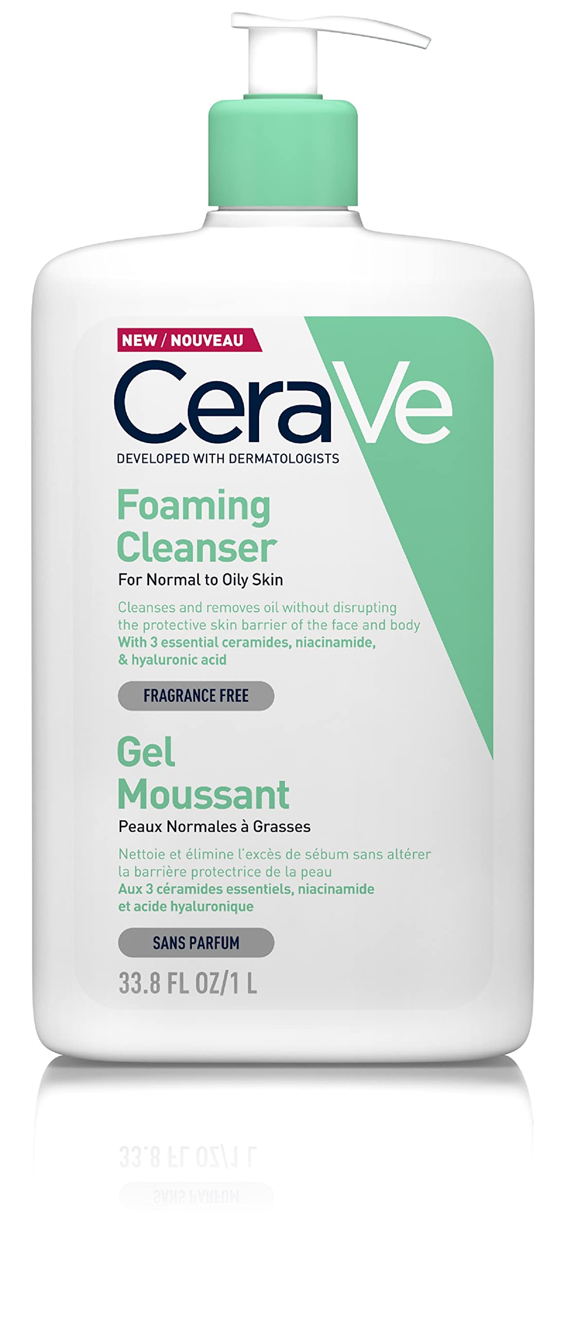 CeraVe Foaming Cleanser for Normal to Oily Skin 1 Litre with Niacinamide and 3 Essential Ceramides