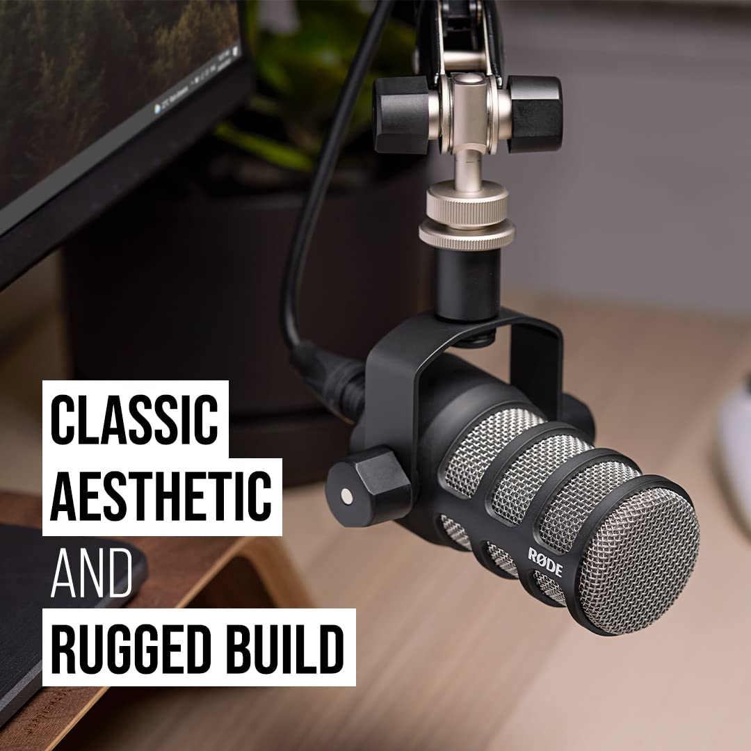 RØDE PodMic Broadcast-quality Dynamic Microphone with Integrated Swing Mount for Podcasting, Streaming, Gaming, and Voice Recording,Black,XLR