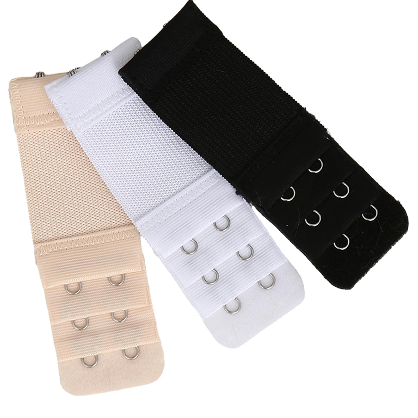 SUMLIVING Bra Strap Extenders, Women Elastic Extensions Bra Extender Set 3 Rows x 2 Hooks,Skin,White,Black (2 Hook,3PCS Multicolor)