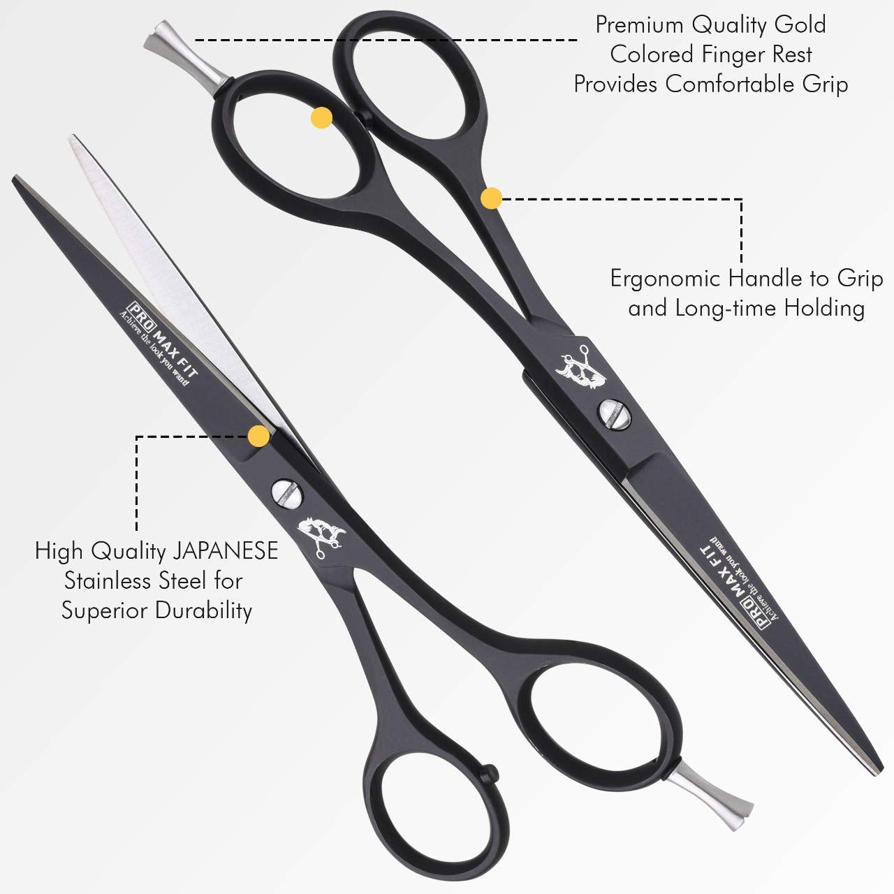 PromaxFit Hairdressing Scissors – Barber Scissors for Hair Cutting – Professional Hair Scissors with Adjustable Screws – Black Stainless Steel Hair Cutting Scissor – Hairdressing scizzors with Comb