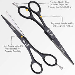 PromaxFit Hairdressing Scissors – Barber Scissors for Hair Cutting – Professional Hair Scissors with Adjustable Screws – Black Stainless Steel Hair Cutting Scissor – Hairdressing scizzors with Comb