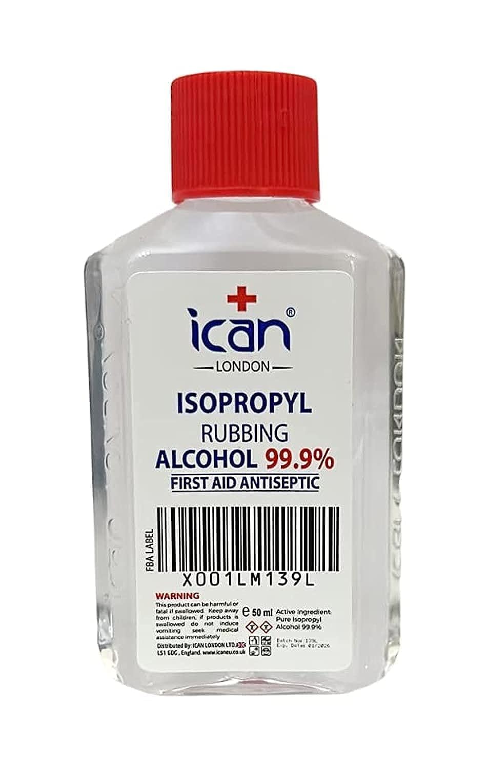 ican london isopropyl rubbing Alcohol 99.9% First aid Antiseptic Disinfectant 50ml travel size