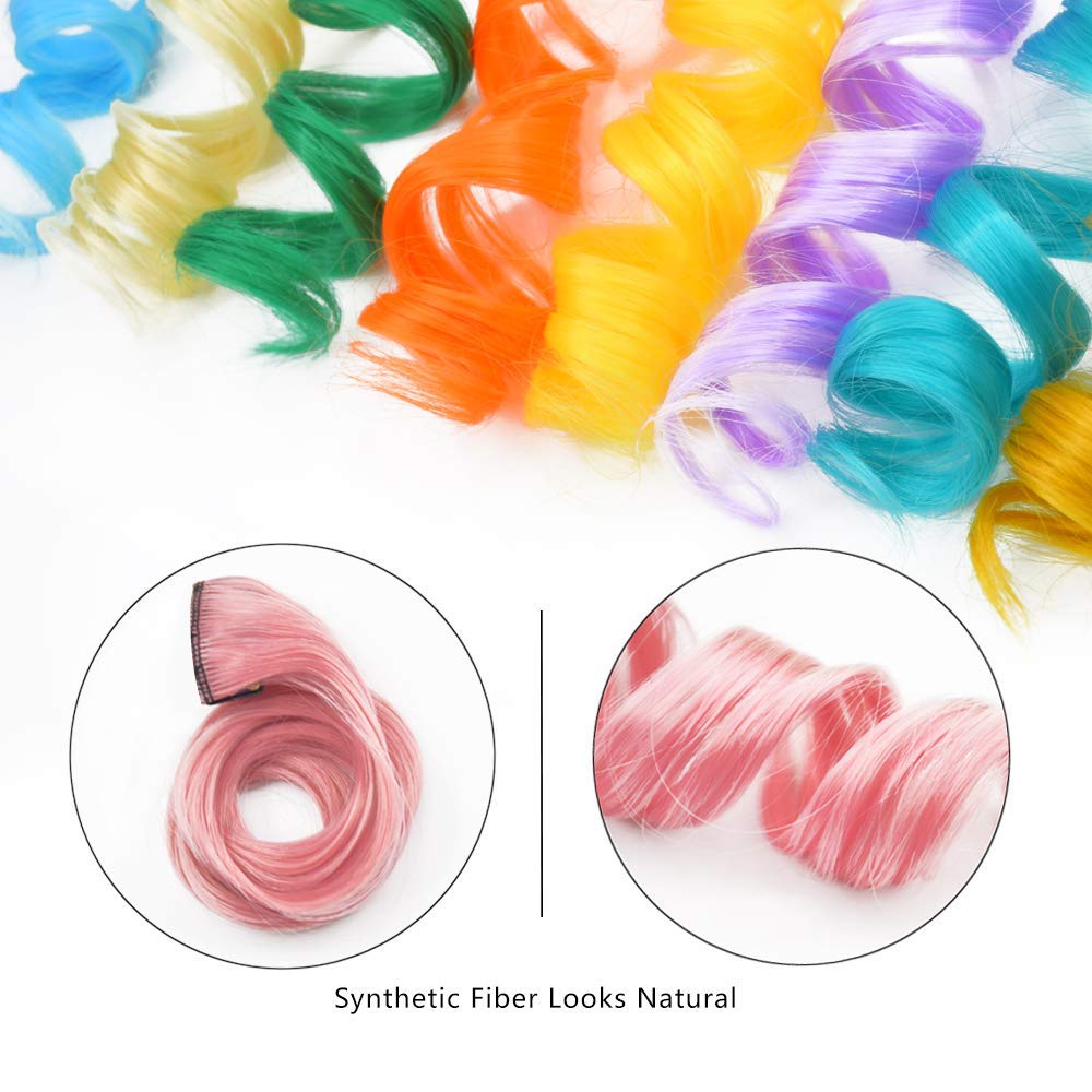 Dreamlover Clip in Coloured Hair Extensions for Kids, Kids Hair Extensions for Girls, Rainbow Hair Accessories for Girls, 24 PCS